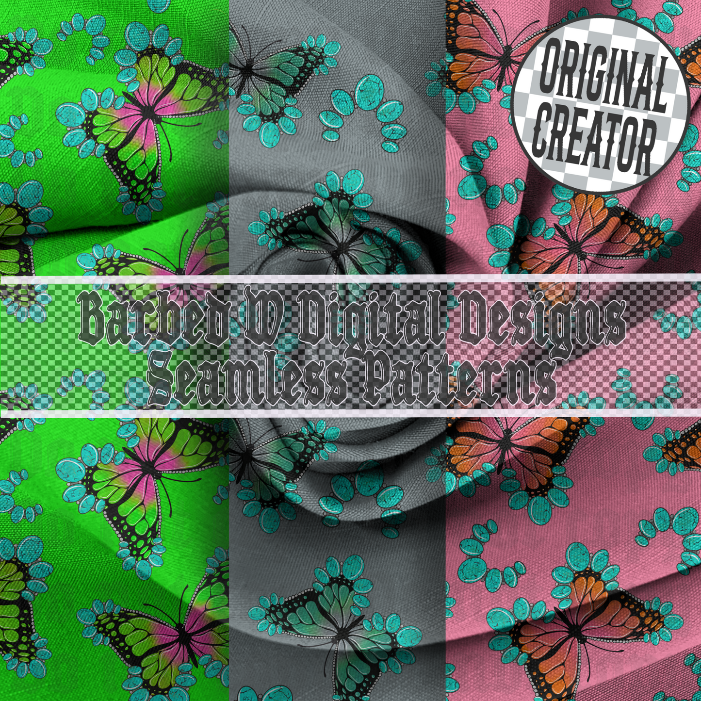 Turquoise Butterflies Seamless Pattern Bundle