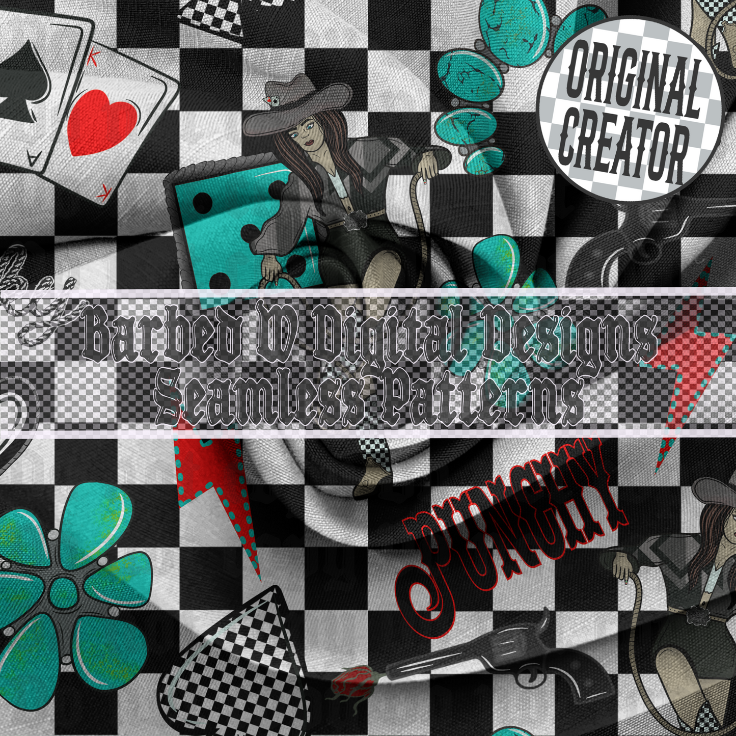 Punchy cowgirl seamless pattern