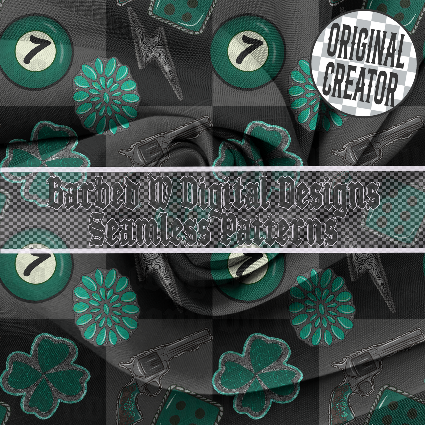 Western st Patrick’s day seamless pattern, shamrock pattern, turquoise pattern, four leaf clover png, western png, dice png, cowgirl png