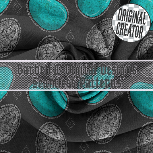Western Easter seamless pattern, western Easter egg png, turquoise png, western png, tooled silver png, turquoise egg png, silver egg
