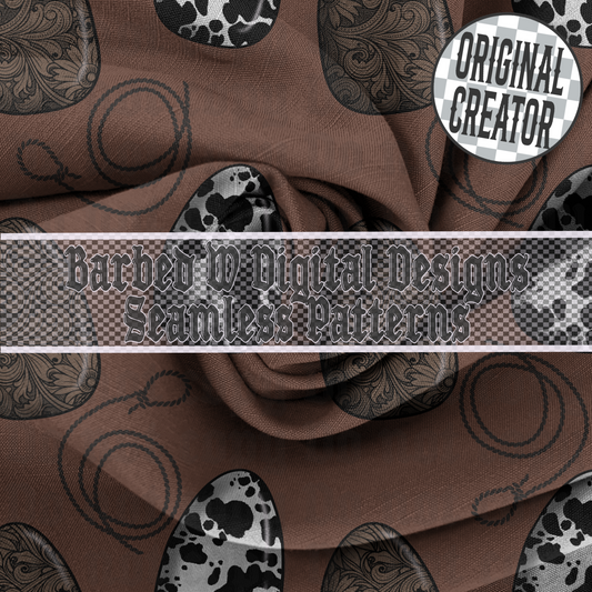 Western Easter seamless pattern, western Easter egg png, cowhide png, western png, tooled leather png, boys Easter png, western pattern