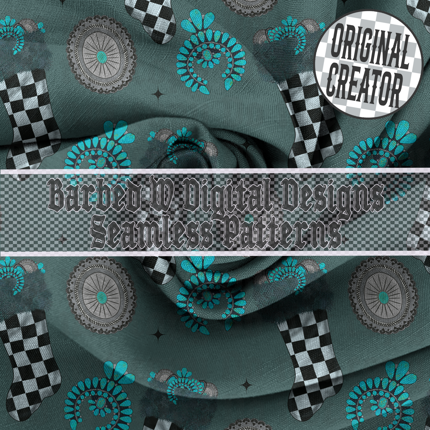 Christmas seamless pattern png, western Christmas png, yallternative png, turquoise png, stocking png, christmas pattern, checkers png