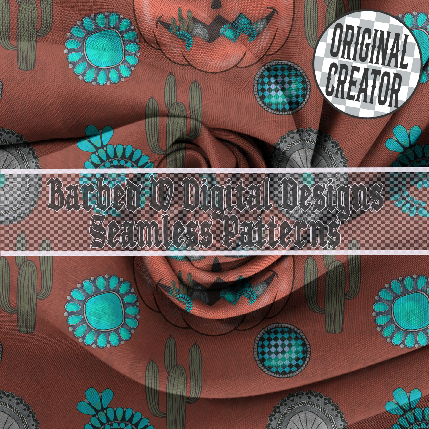 Western fall seamless pattern, turquoise pumpkin pattern, western fall png, turquoise seamless pattern, pumpkin png, Halloween png, cowgirl