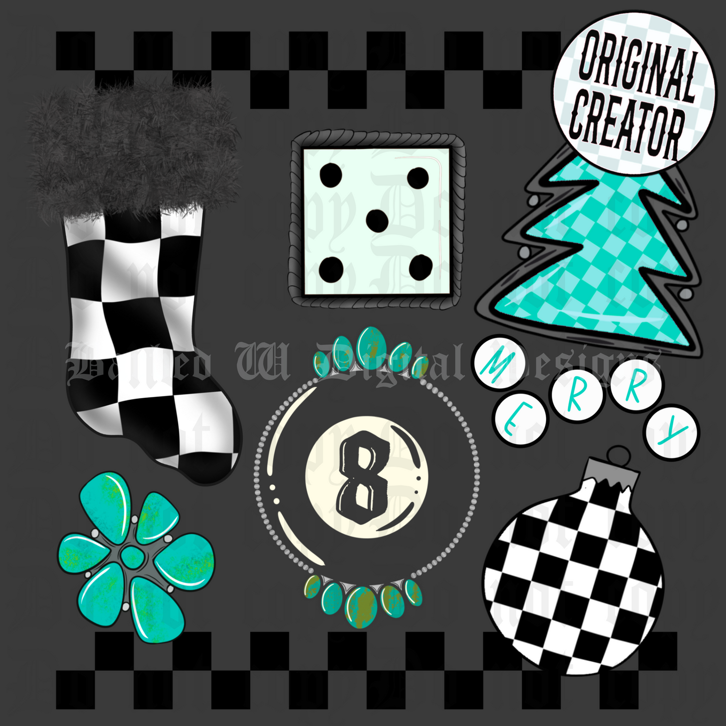 8 Ball Stocking Christmas Collage Png