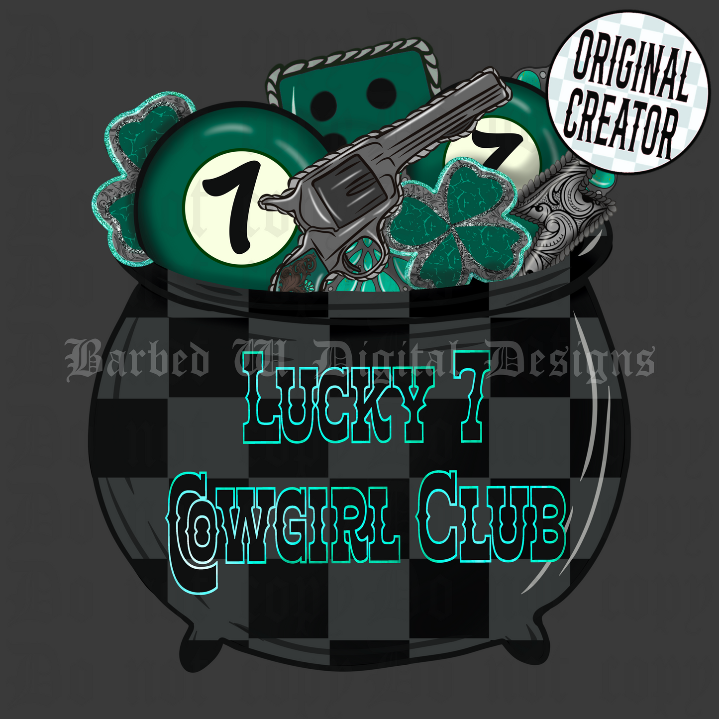 Western st Patrick’s day png, revolver png, pot of gold png, four leaf clover png, western png, yallternative, cowgirl png, turquoise