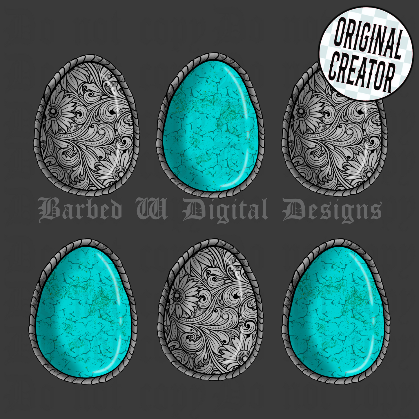 Western Easter png, Christian png, western Easter egg png, turquoise png, western png, tooled silver png, turquoise egg png, silver egg png