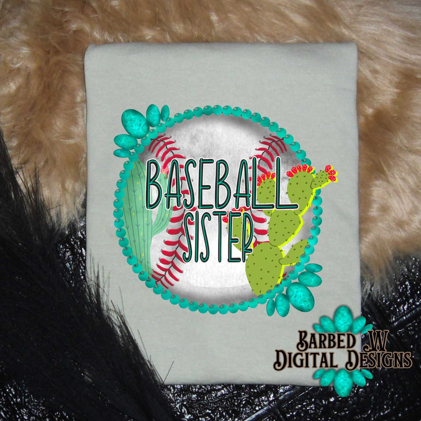 Baseball Sister png, western baseball png, turquoise png, cactus png, western png, sister png, baseball design file, baseball sublimation