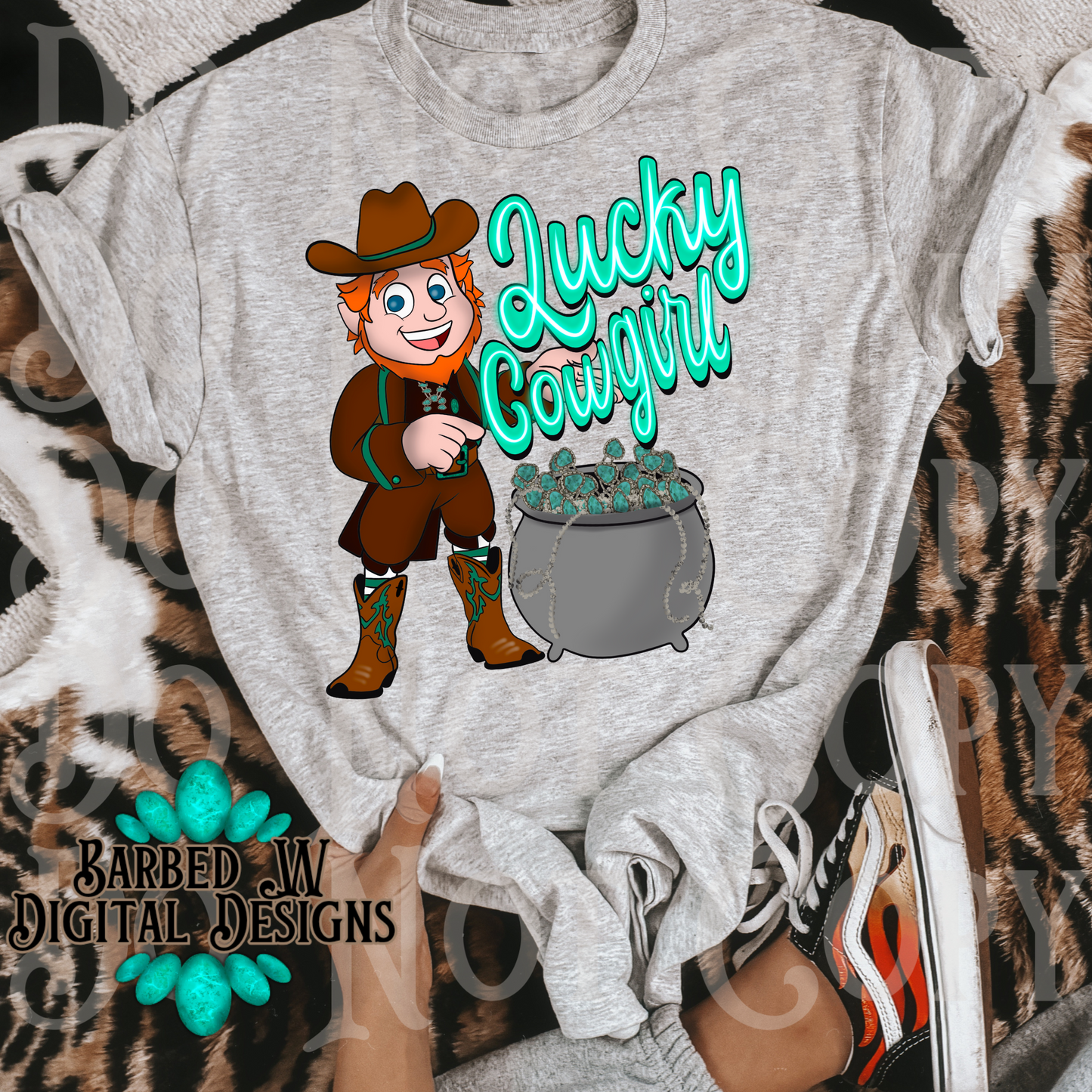 Lucky cowgirl, st Patrick’s day png, punchy png, western st Patrick’s png, turquoise png, pot of gold png, cowgirl png, irish cowgirl png