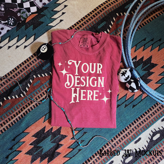 Wester Christmas Comfort Colors Flatlay T-shirt Mockup