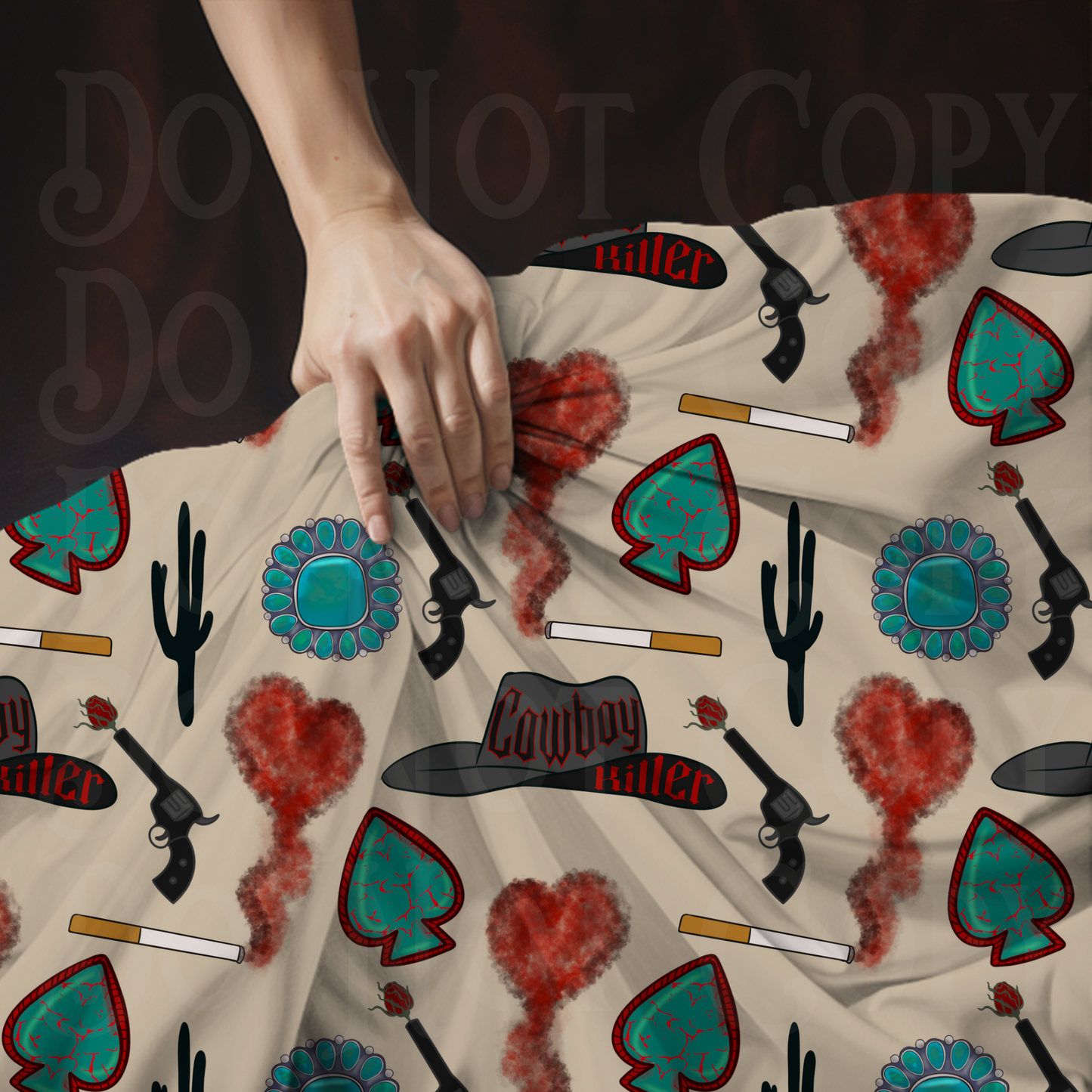 Cowboy killer Seamless Pattern, cigarette png, western png, valentines png, punchy png, turquoise pattern, cactus pattern, revolver png