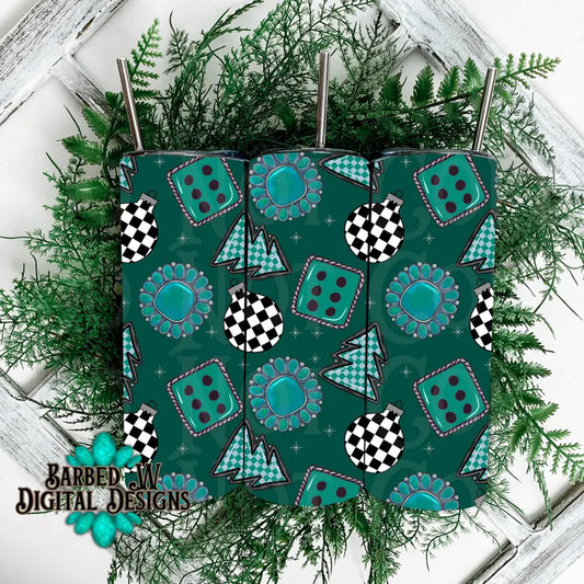 western christmas tumbler wrap, turquoise christmas png, western tumbler png, checkers tumbler png, 20 oz tumbler png, seamless tumbler png