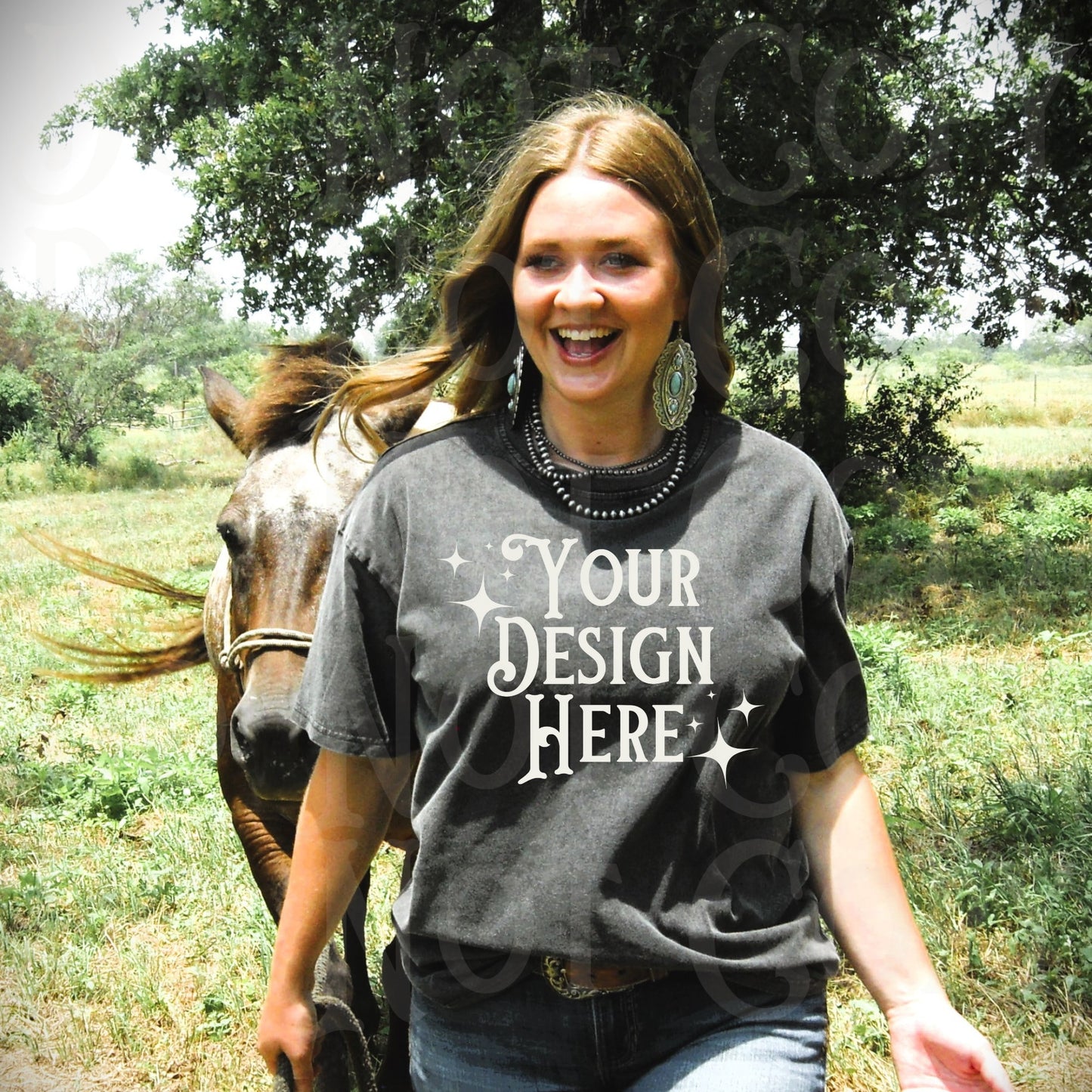 Western T-shirt Mockup, Cowgirl Mockup, Horses, mineral wash tshirt mock, black tshirt mockup, Western aesthetic mock, cowgirl lifestyle