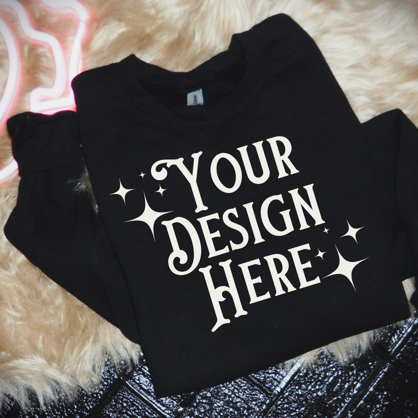 Crewneck Mockup, Flatlay Mockup, Yallternative Mockup, Gildan 50/50 fleece crew, black sweatshirt mock, neutral mockup, Western aesthetic