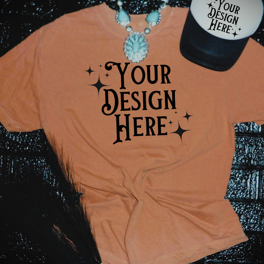 Comfort colors T-shirt Mockup, Flatlay Mockup, Yallternative Mockup, hat mockup, orange shirt mock, comfort colors yam mockup, western mock