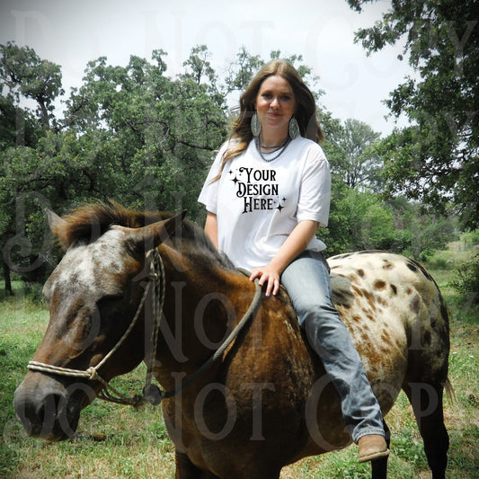 Western T-shirt Mockup, Cowgirl Mockup, Horses, neutral tshirt mock, white tshirt mockup, Western aesthetic mock, cowgirl lifestyle