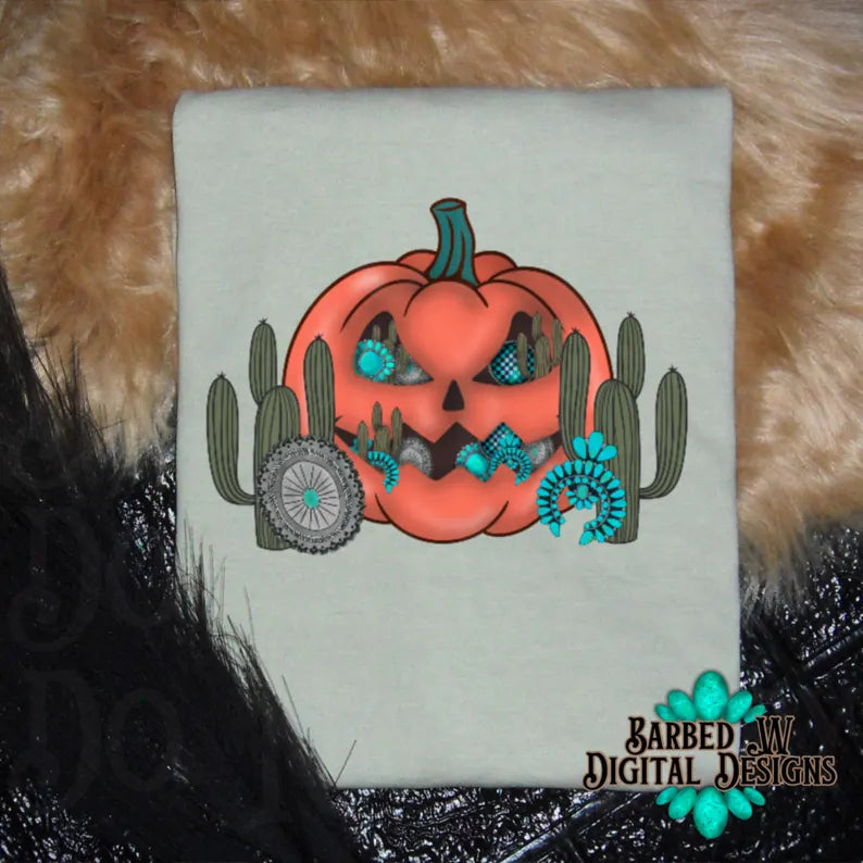 Happy fall png, turquoise pumpkin png, western fall png, turquoise png, punchy png, yallternative png, pumpkin png, Halloween png, cowgirl