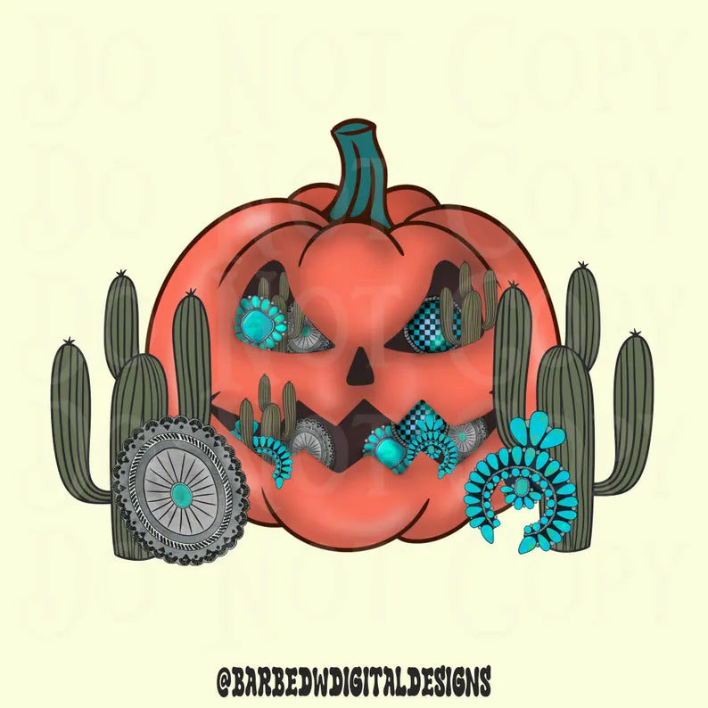 Happy fall png, turquoise pumpkin png, western fall png, turquoise png, punchy png, yallternative png, pumpkin png, Halloween png, cowgirl