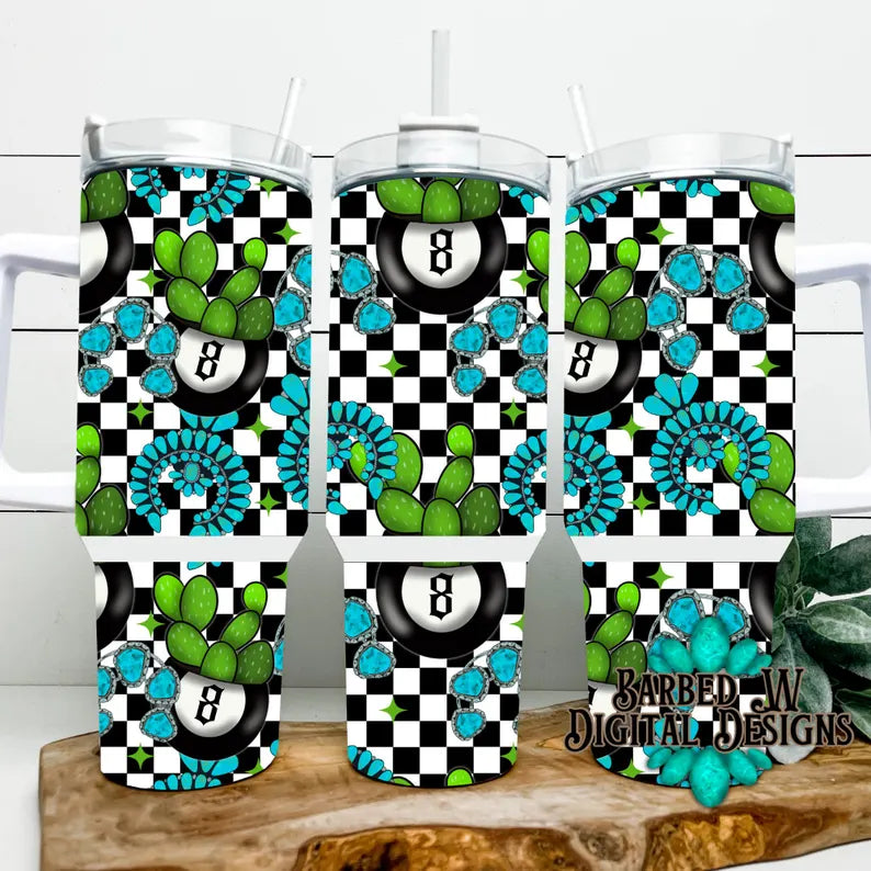 Western tumbler wrap, 8 ball png, checkers tumbler png, turquoise tumbler png, 40 oz tumbler png, seamless tumbler png