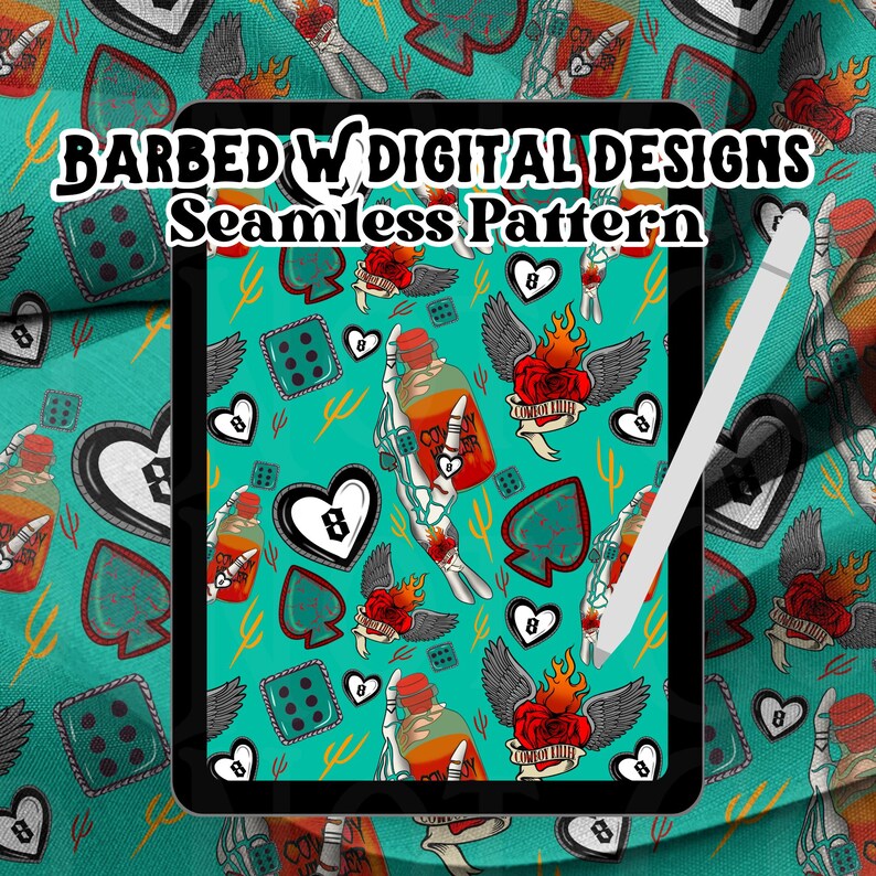 Yallternative Seamless Pattern, tattoo png, western png, Cowboy killer png, punchy png, turquoise pattern, southwestern pattern, skelly png