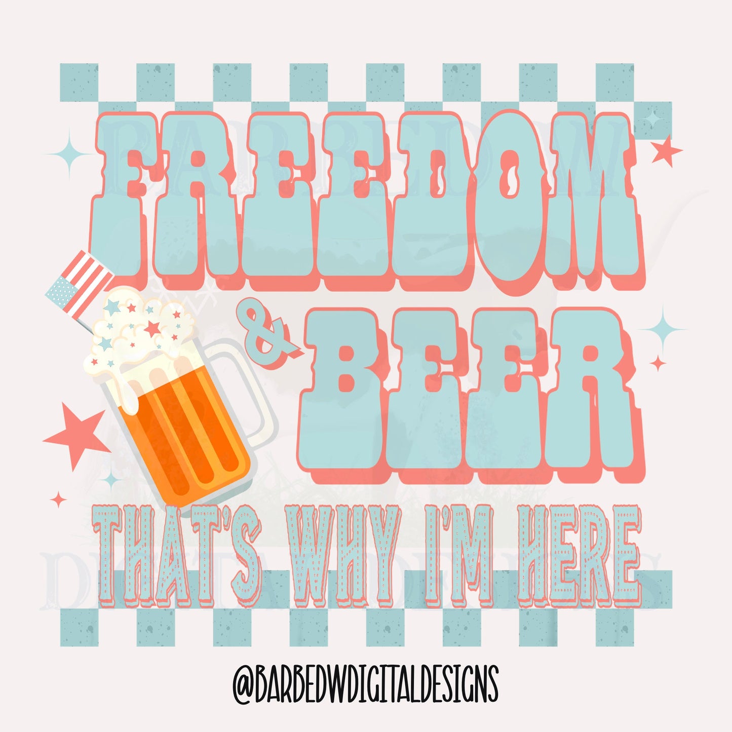 Freedom and beer png, 4th of July png, Independence Day png, America png, beer png, checkers png, patriotic png, retro png