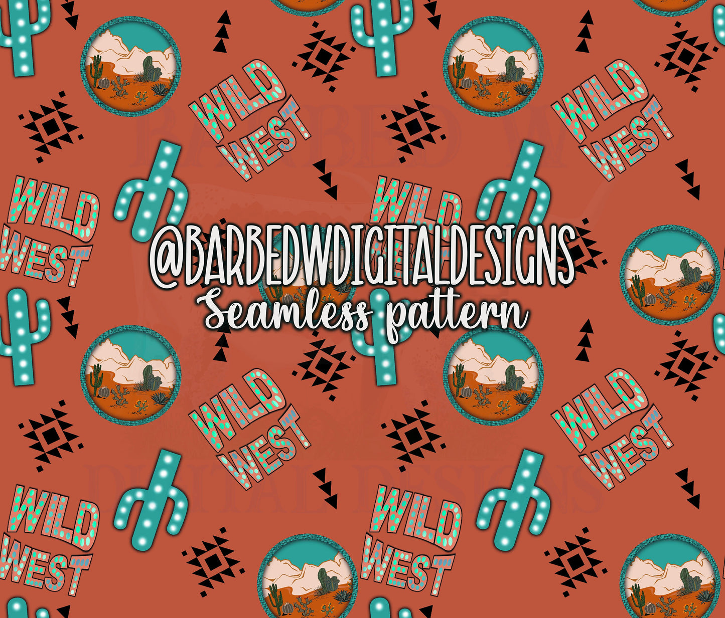 Southwestern seamless pattern, cowboy, punchy, Aztec pattern, cactus, Wild West png, western fabric pattern, unisex western pattern