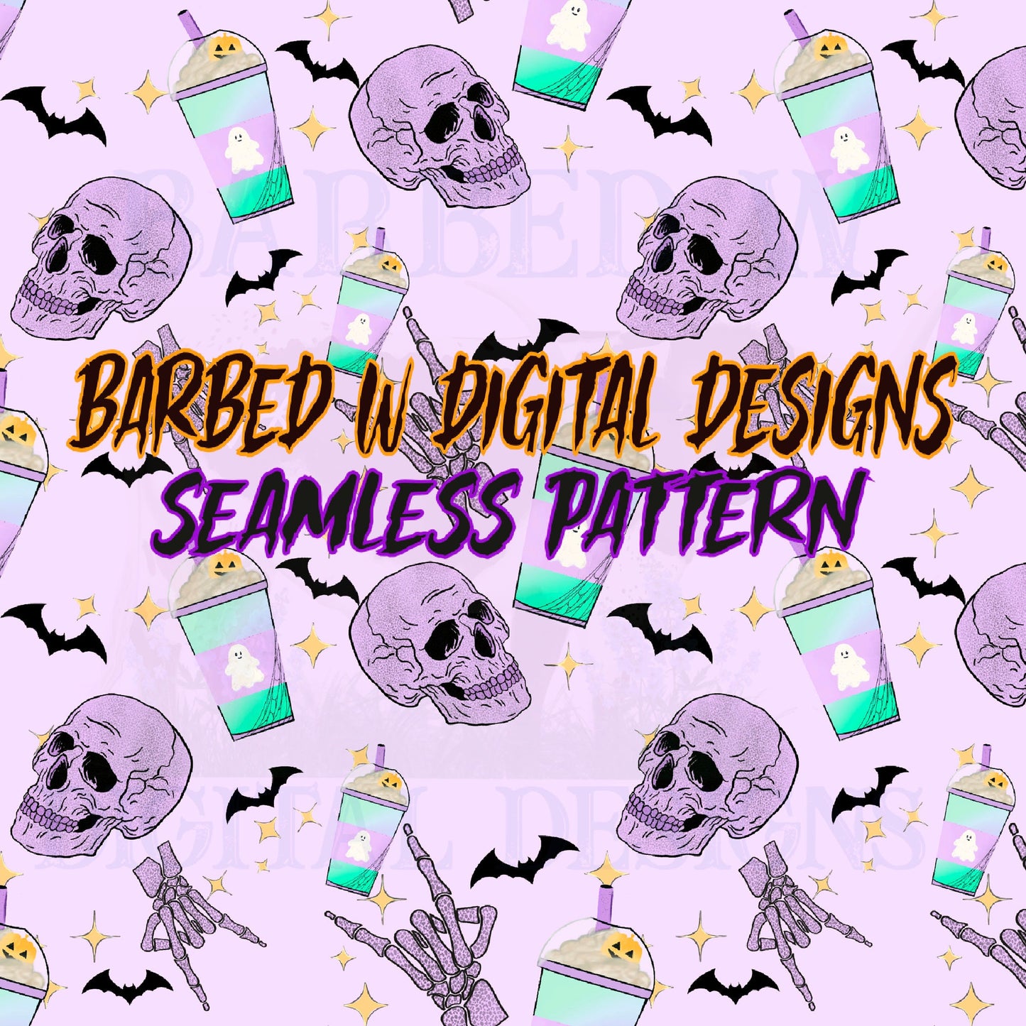 Spooky Seamless Pattern, spooky png, Halloween png, coffee png, skelly png, fall fabric pattern, october pattern, rock n roll pattern, bats