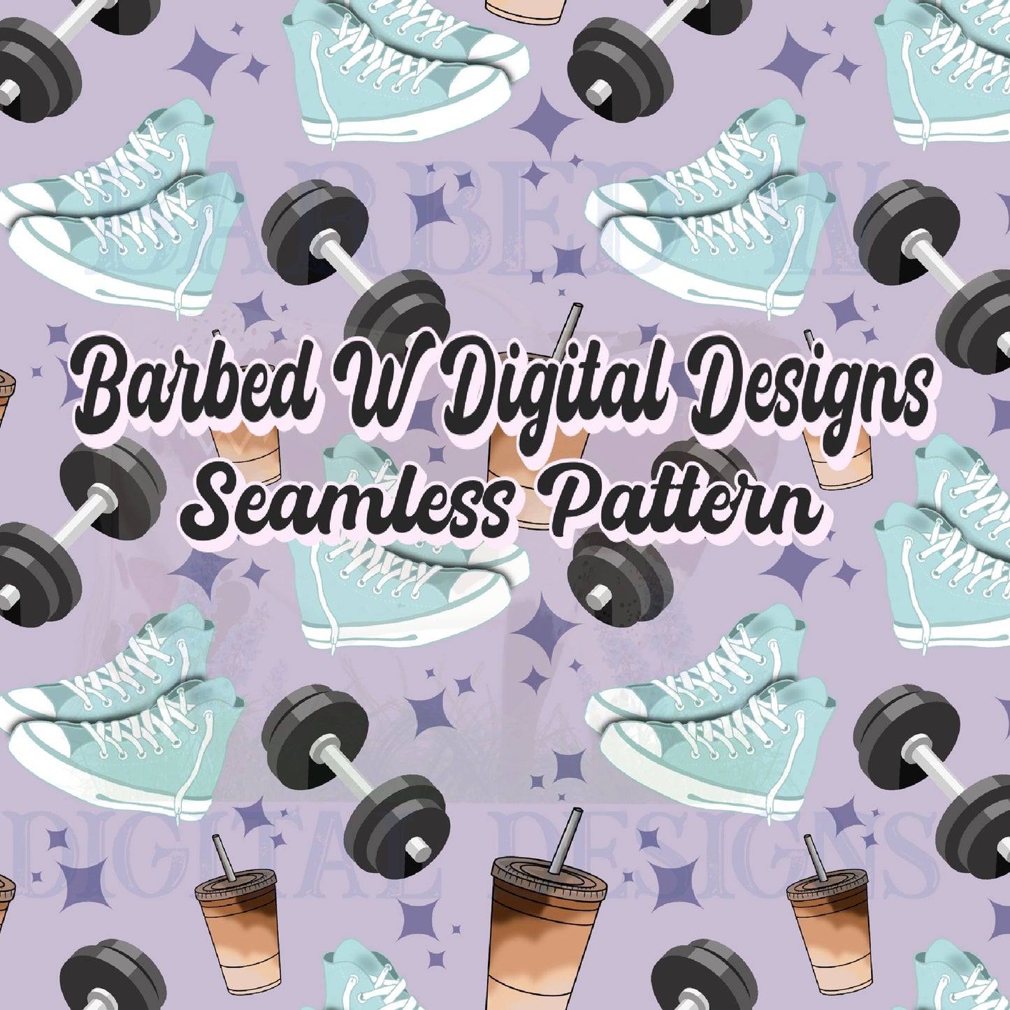 Weight lifting Seamless Pattern, gym girl png, fitness png, workout png, weight lifting png, iced coffee, converse pattern, dumbbell pattern