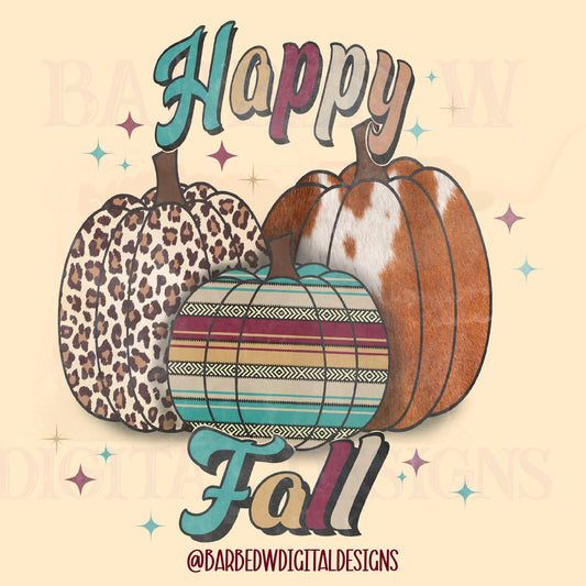 Happy fall y’all, western pumpkins, western fall png, punchy png, serape png, cowhide png, leopard print png, distressed fall png