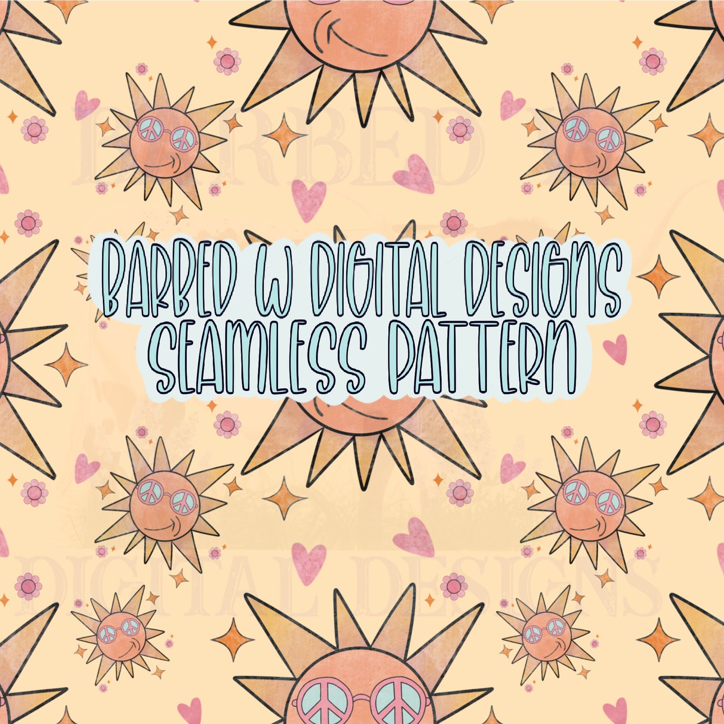 Summer seamless pattern, groovy pattern, hippie png, peace sign png, retro png, sun png, groovy vibes png, summer pattern, girls pattern