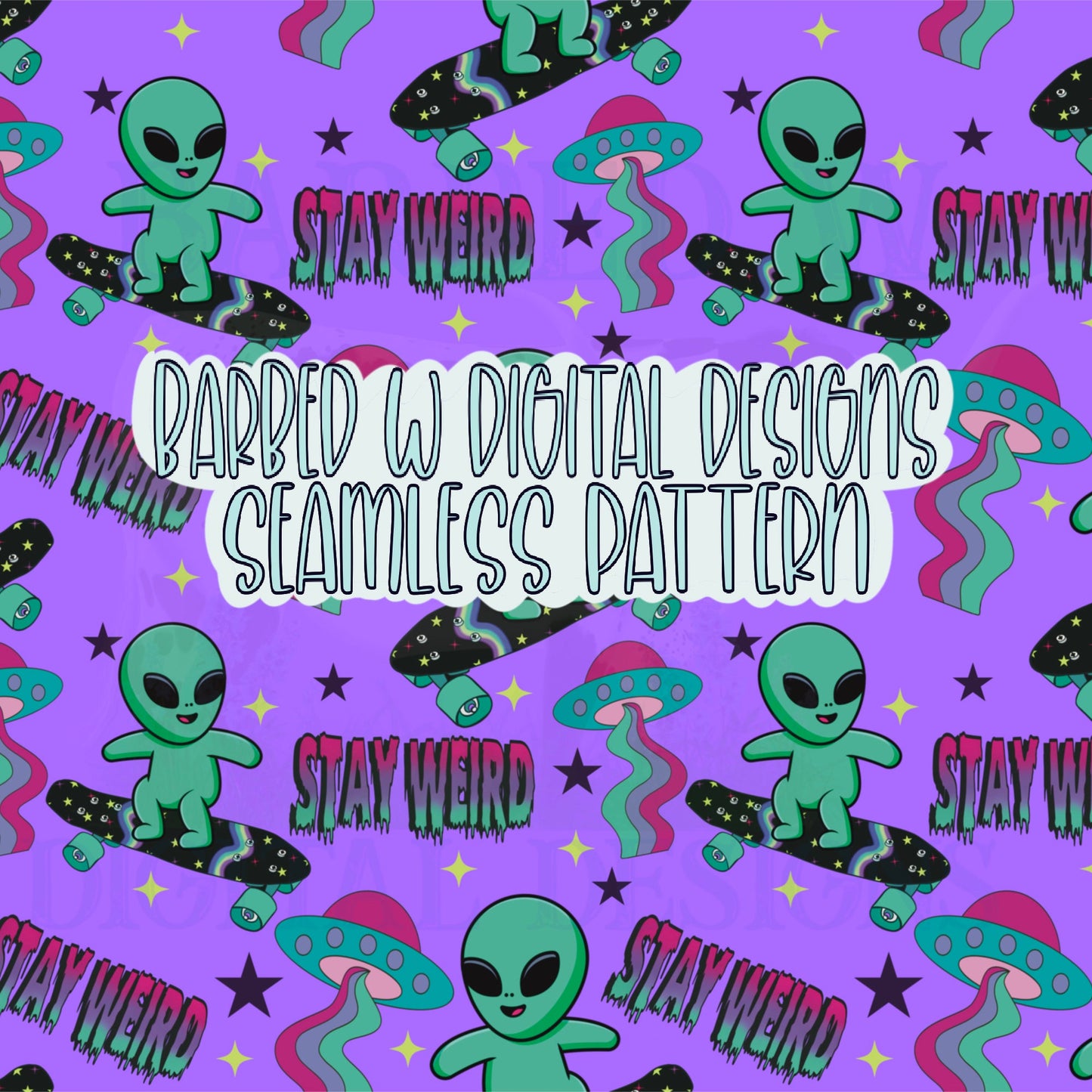 Alien Seamless Pattern, alien png, ufo png, skateboard png, groovy png, galaxy png, cosmic png, purple fabric pattern, unisex pattern