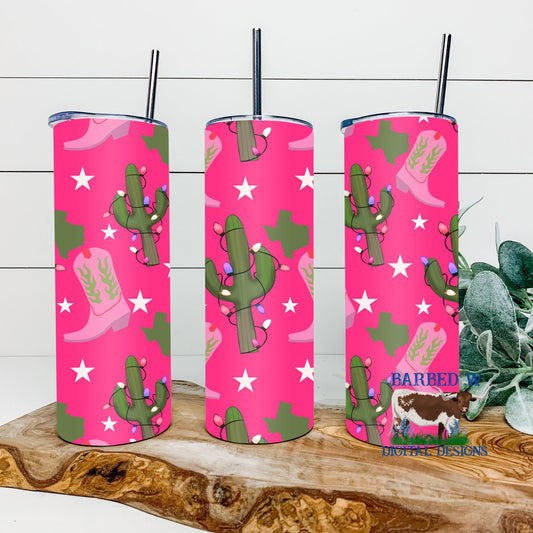 Texas Christmas tumbler png, texas tumbler png, western Christmas  tumbler png, cactus tumbler png, pink christmas tumbler png, pink tumbler