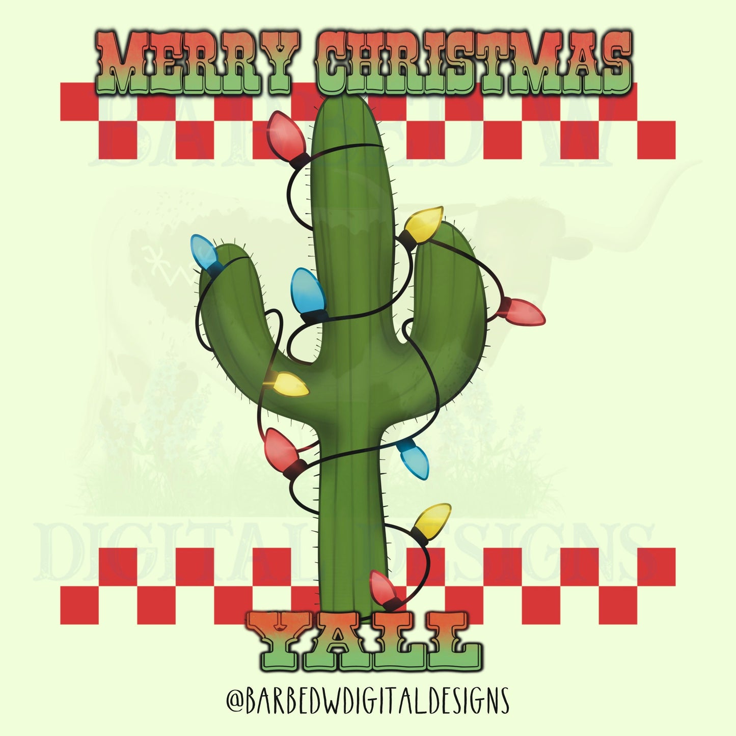 Merry Christmas y’all png, western Christmas png, cactus png, holiday lights png, cactus christmas tree png, cowboy christmas png