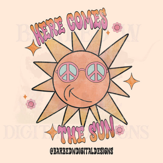 Here comes the sun png, groovy sun png, peace sign png, retro png, summer png, groovy vibes png, summer sublimation design, retro summer png