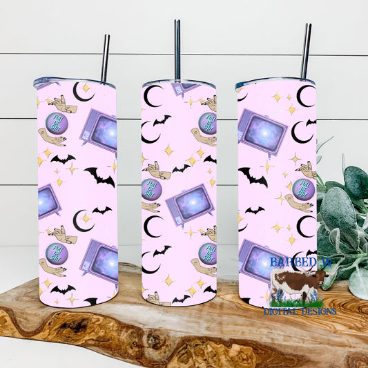 witchy tumbler png, retro tv tumbler png, bats png, crystal ball tumbler png, spooky tumbler png, halloween tumbler png, seamless tumbler