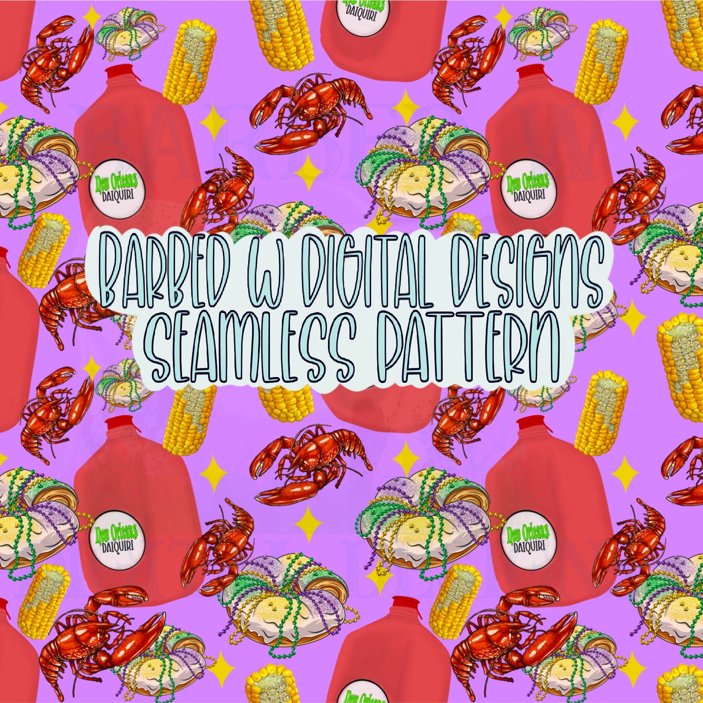 Crawfish seamless pattern, crawfish png, mardi gras png, cajun png, louisiana pattern, king cake png, margarita png, mud bug png