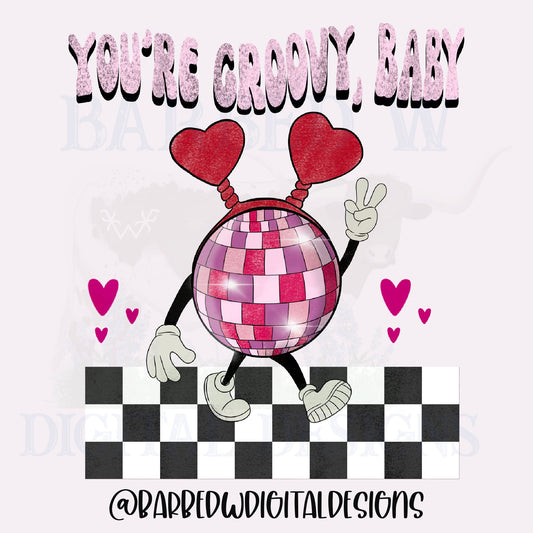 Valentine’s Day png, groovy png, disco ball png, retro png, pink, checkers png, groovy baby png, retro character png, boho png