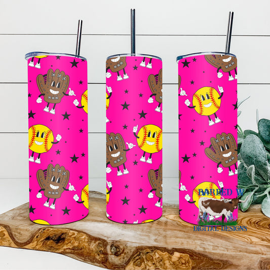 softball tumbler png, sports tumbler png, girls tumbler png, seamless tumbler png, softball sublimation tumbler wrap, pink tumbler png