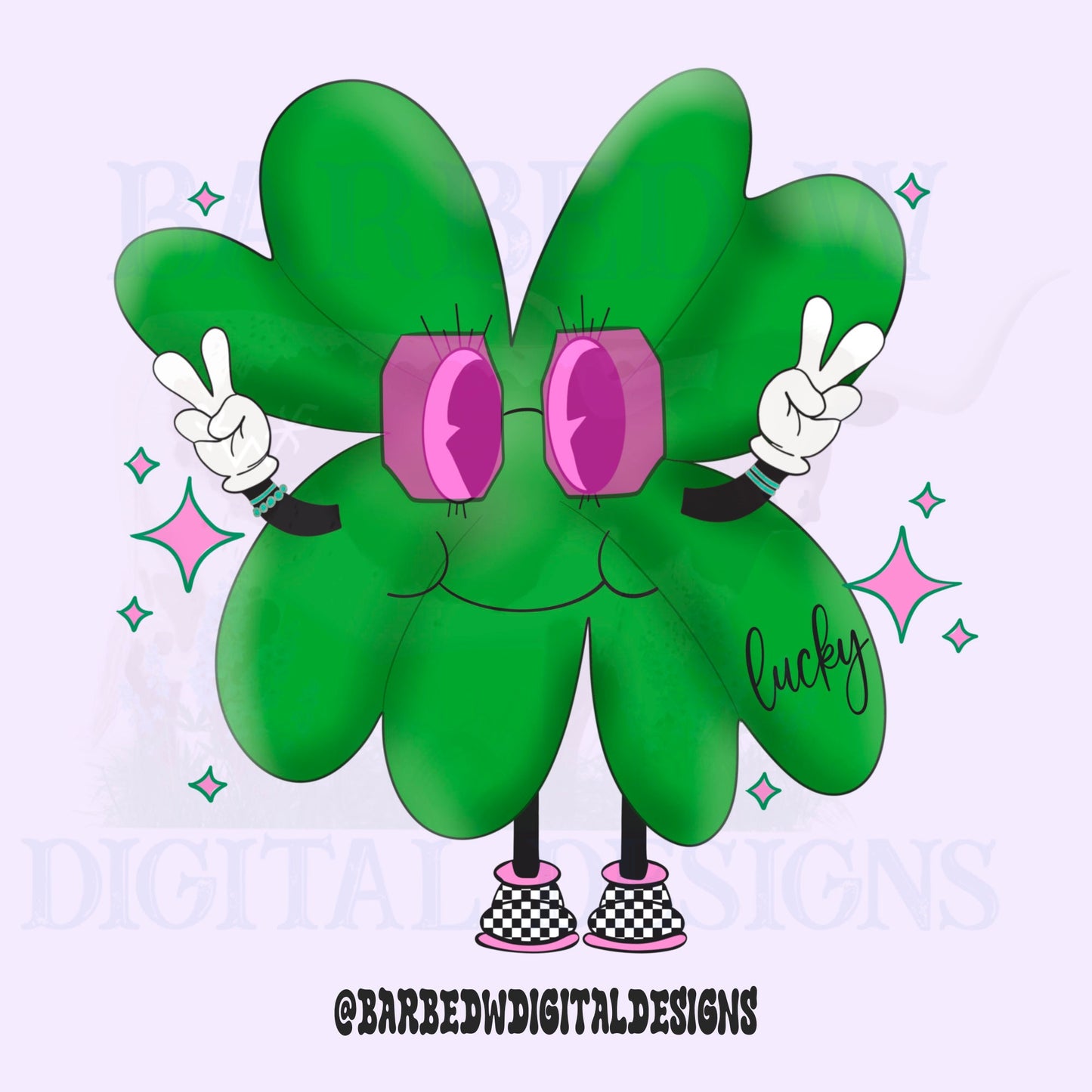 Lucky png, st Patrick’s day png, shamrock png, retro png, turquoise png, four leaf clover png, checkers png, western png, hippie png