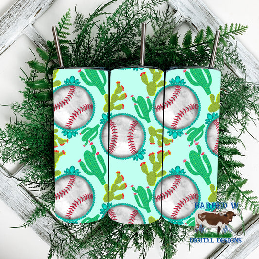 Baseball tumbler png, western baseball tumbler png, turquoise tumbler png, cactus tumbler png, western tumbler png, seamless tumbler png