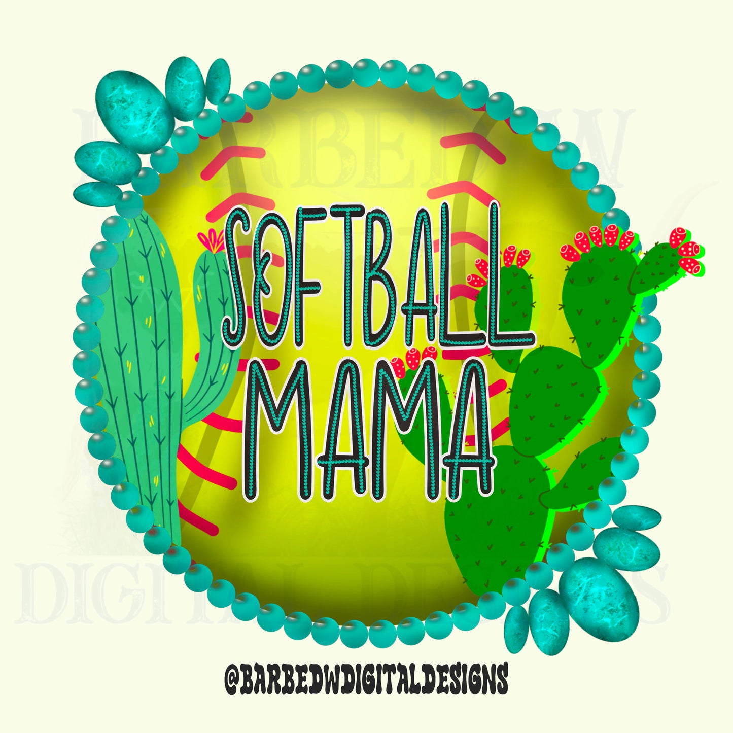 Softball Mama png, western softball png, turquoise png, cactus png, western png, mama png, softball design file, softball sublimation