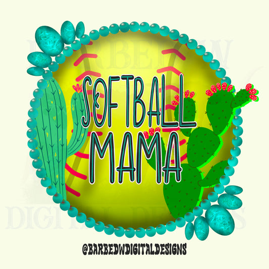 Softball Mama png, western softball png, turquoise png, cactus png, western png, mama png, softball design file, softball sublimation