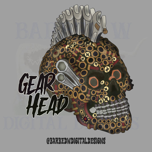 Gear head png, mechanic png, tools png, men png, skull png, blue collar png, wrench png, grunge png, manly png, man cave png