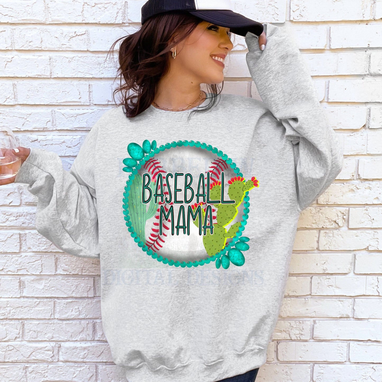 Baseball Mama png, western baseball png, turquoise png, cactus png, western png, mama png, baseball design file, baseball sublimation, dtf