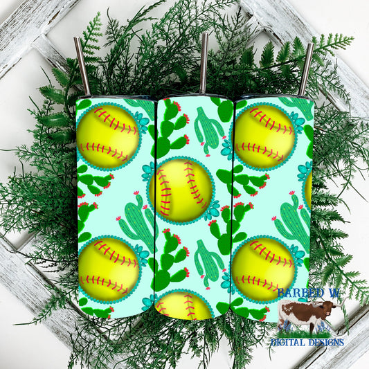 Softball tumbler png, western softball tumbler png, turquoise tumbler png, cactus tumbler png, western tumbler png, seamless tumbler png