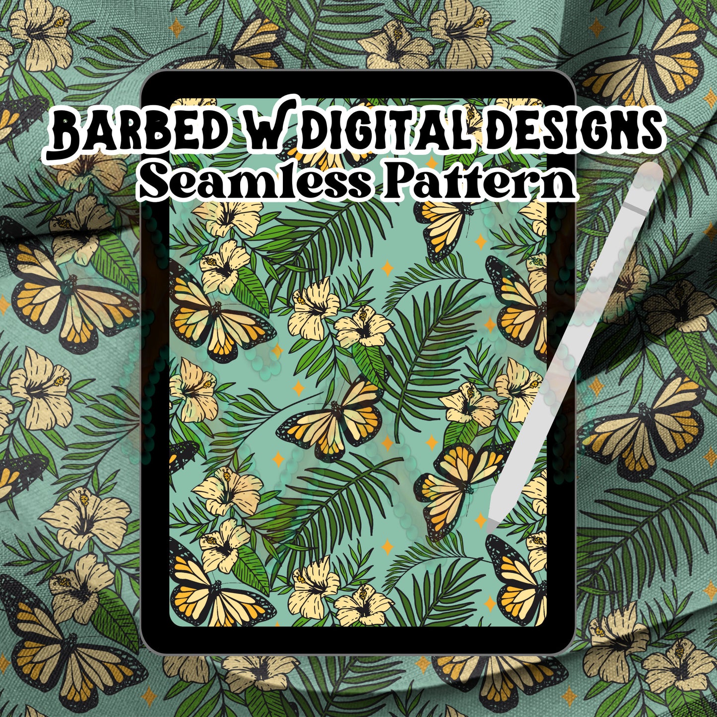 Butterfly seamless pattern, floral png, spring png, easter png, floral fabric pattern, summer fabric pattern, spring pattern, boho pattern