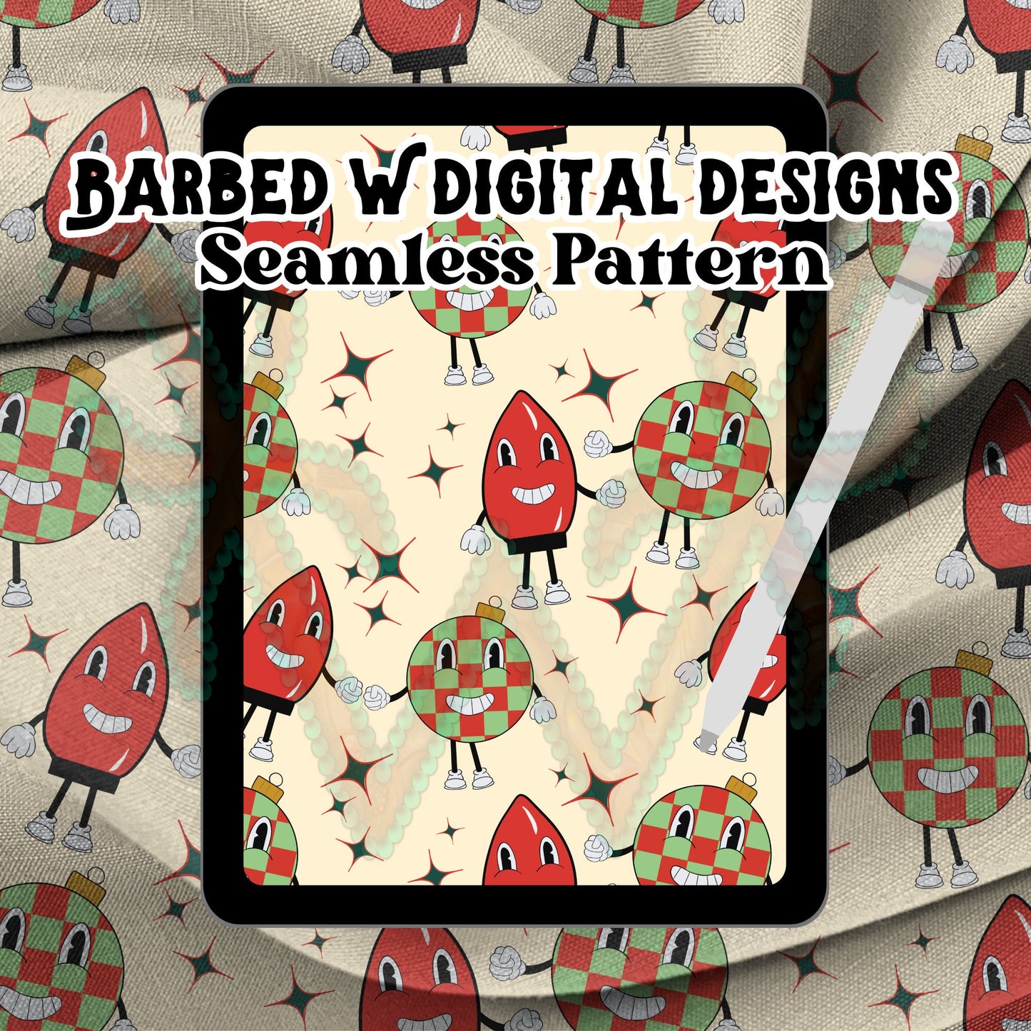 Christmas seamless pattern png, Vintage Christmas png, retro png, holiday lights png, ornament png, christmas fabric pattern, checkers png