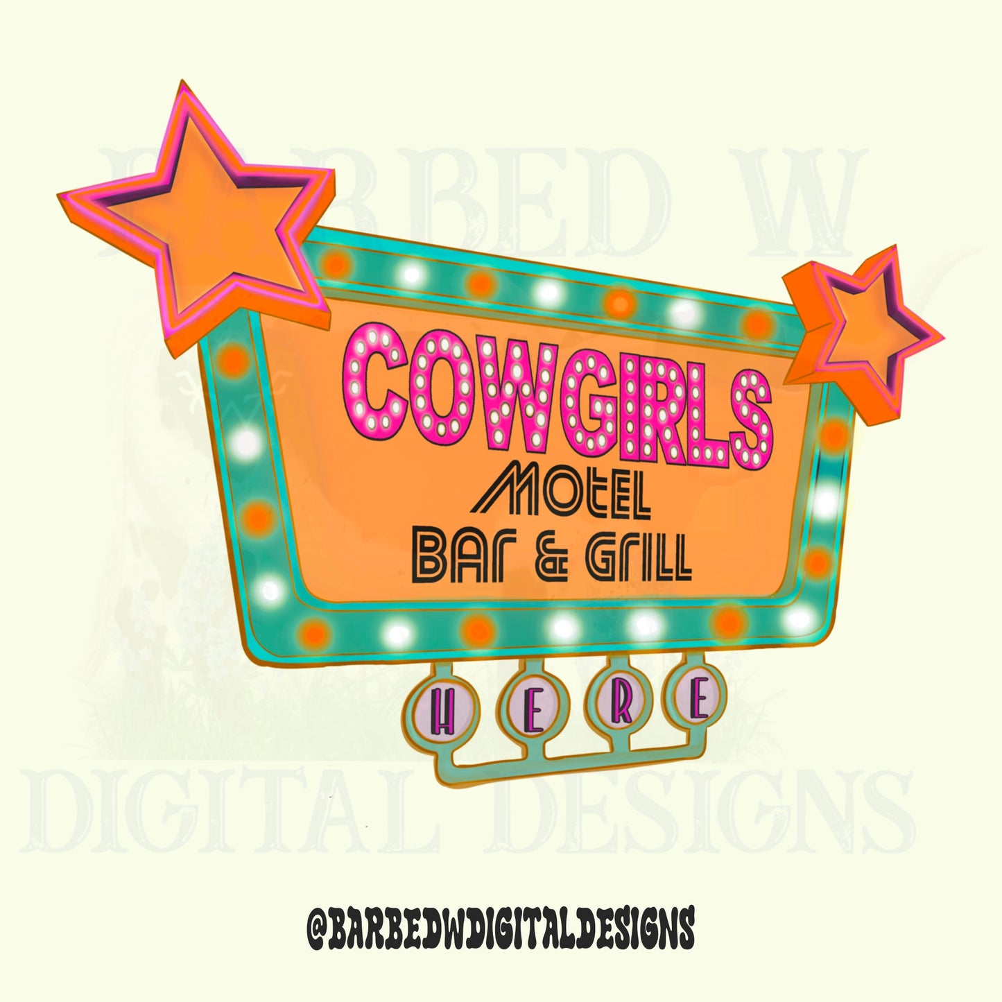 Cowgirls motel retro sign png, western png, turquoise png, cowgirl png, retro png, western sign png, yallternative png, neon sign png