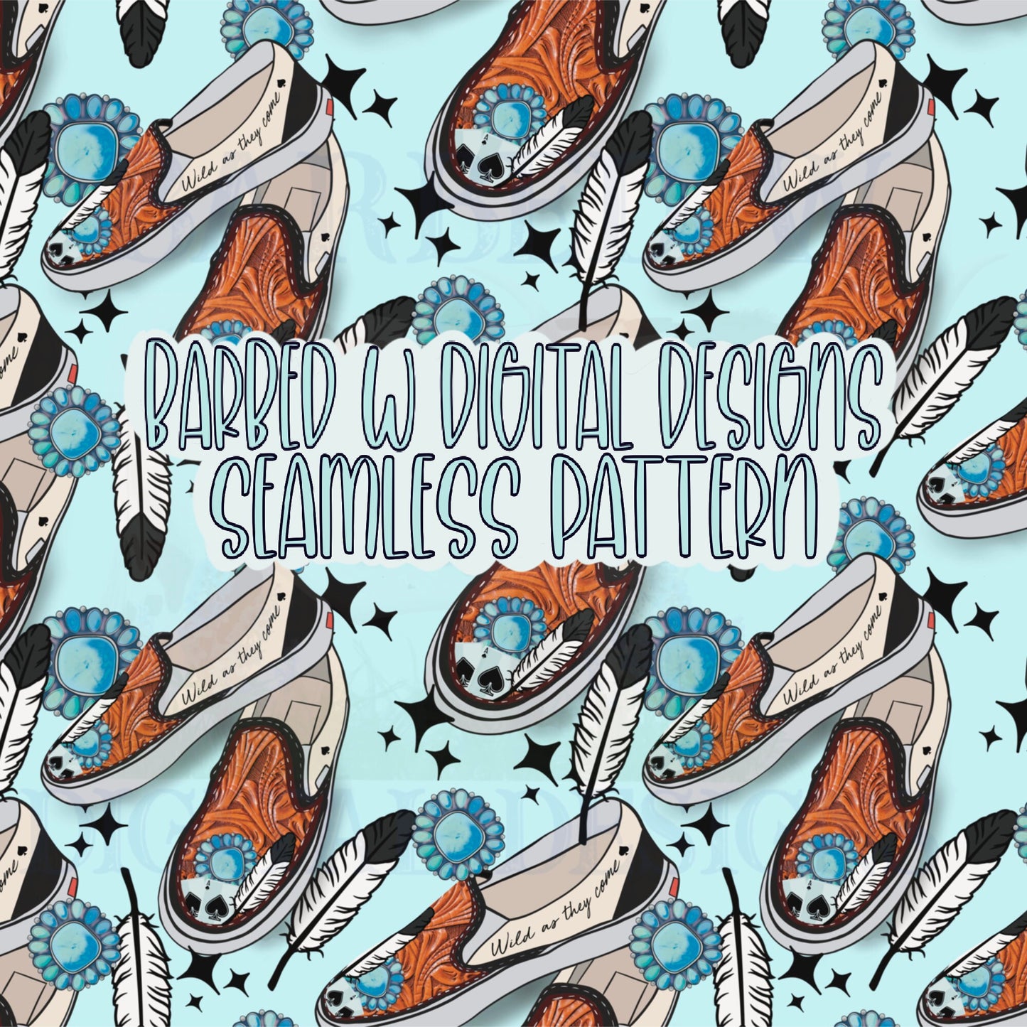 Western vans seamless pattern, Punchy png, western png, turquoise png, yallternative png, tooled leather pattern, vans pattern, fabric