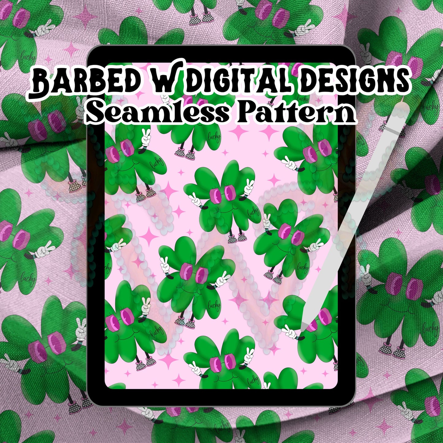 St. Patrick’s day seamless pattern, shamrock png, retro png, turquoise png, pink fabric pattern, shamrock pattern, four leaf clover pattern