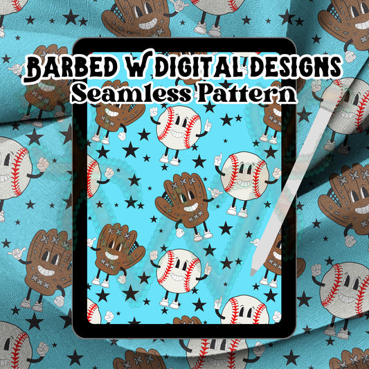 Baseball seamless pattern png, retro baseball pattern, baseball fabric file, baseball png, blue baseball png, cute boys fabric pattern